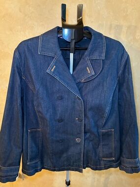 Liz Claiborne Blue Denim Double Breasted Lined Jean Jacket